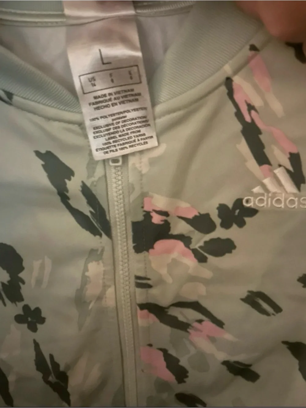 adidas Sage Green Floral Camo Track Jacket with Pink Accents